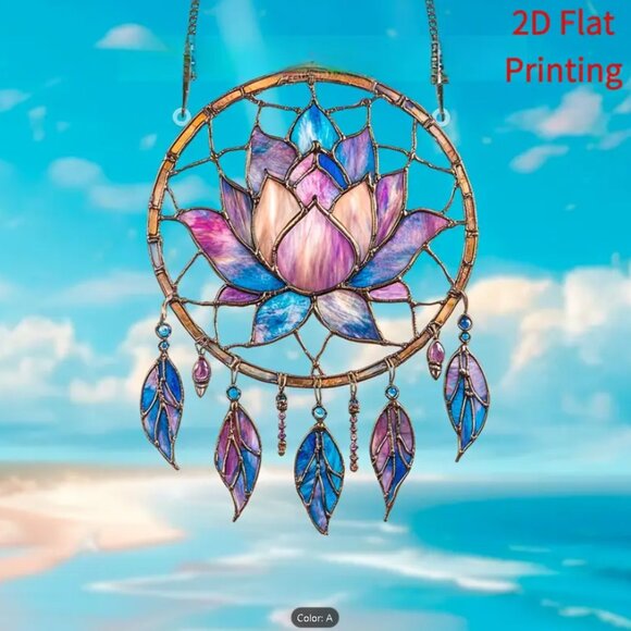 2D Flat Acrylic Lotus Dream Catcher; Spiritual Lotus Sun catcher NEW - Picture 1 of 5
